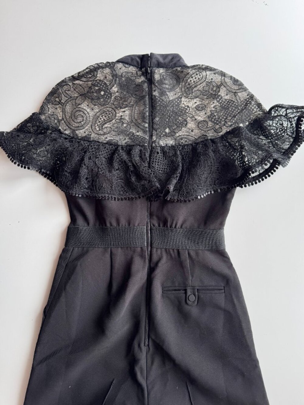 SELF-PORTRAIT Black Paisley Embroidered Tulle Crepe Wide Leg Jumpsuit, Size 2 - Picture 7 of 13